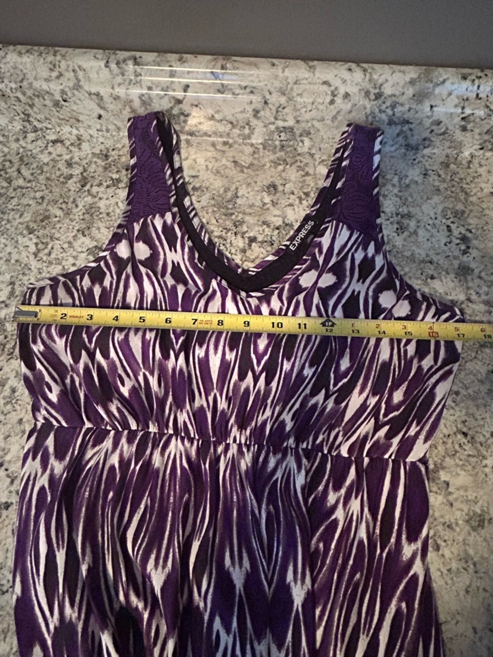 Express High-Low Maxi Dress Purple Ikat Print Lace Back Cutout V-Neck Size M - Picture 13 of 14